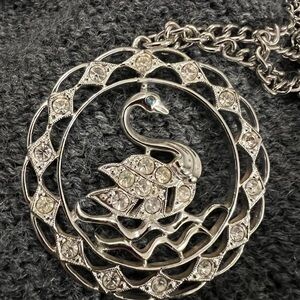Sarah Coventry Silver and Rhinestone Swan Pendant Necklace